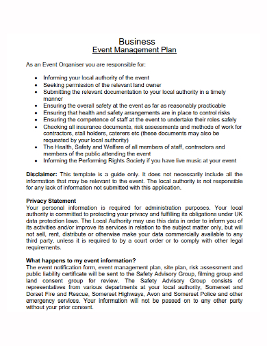 standard event management business plan