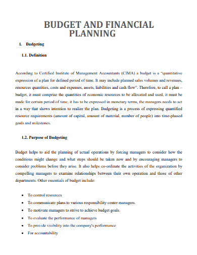 standard financial budget plan