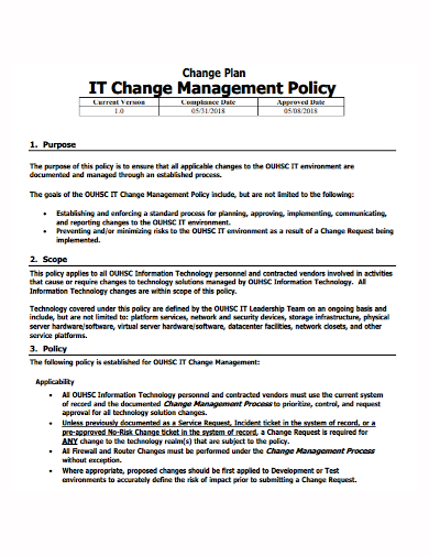 standard it change management plan