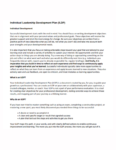 standard individual leadership development plan