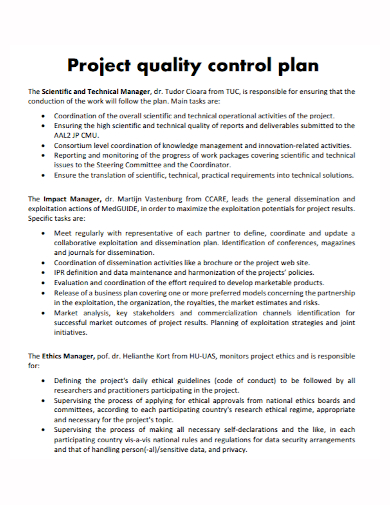 standard project quality control plan