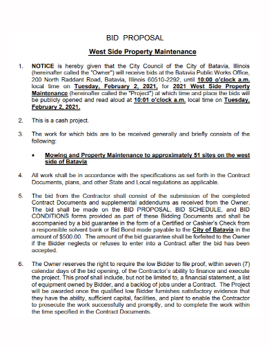 standard property maintenance proposal