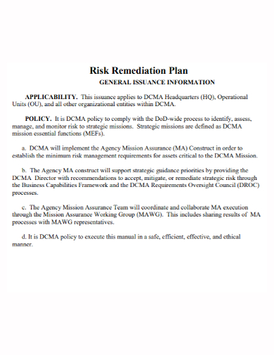 standard risk remediation plan