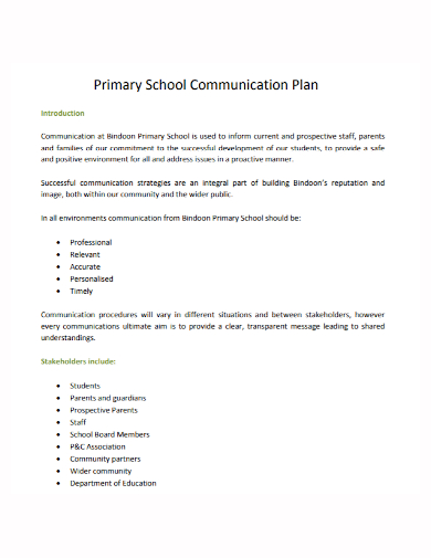 standard school communication plan