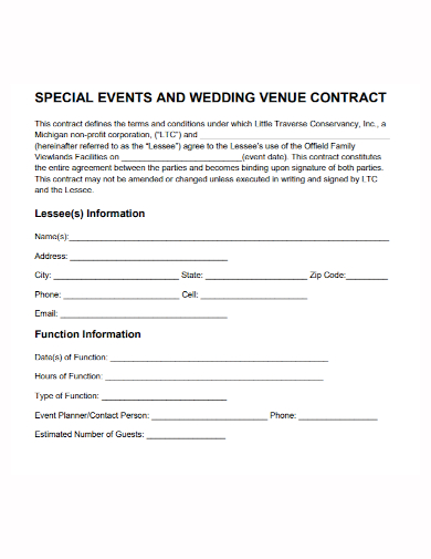 standard wedding event contract