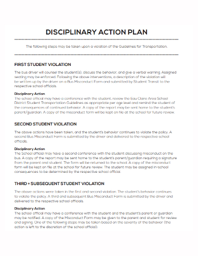 student disciplinary action plan