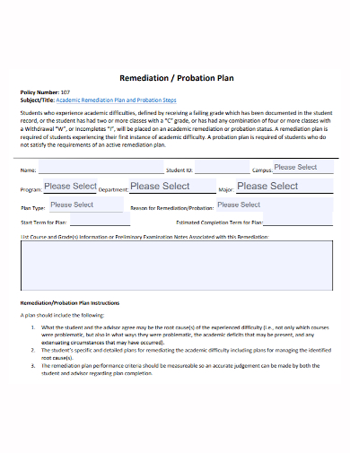 student remediation probation plan