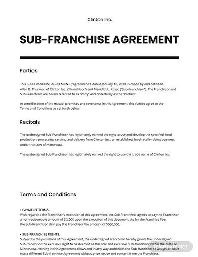 sub franchise agreement