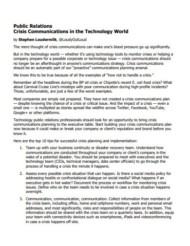 technology pr crisis communication plan