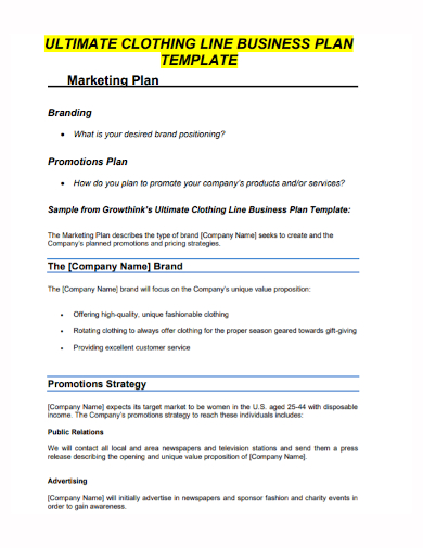 ultimate clothing line business plan