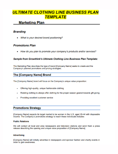 fashion line business plan template