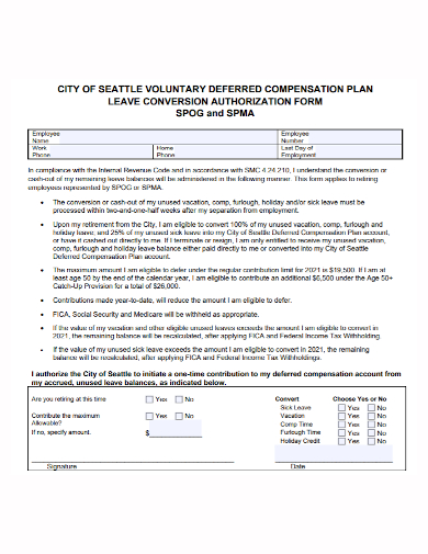 voluntary defferred compensation leave plan