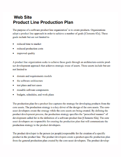 web product line production plan