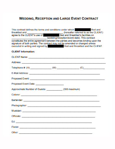 wedding large event contract
