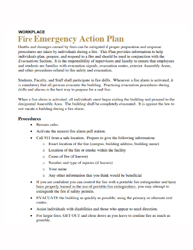 workplace fire emergency action plan