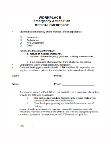 workplace medical emergency action plan
