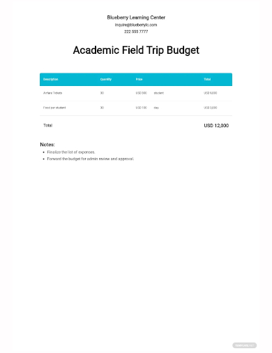 academic budget template