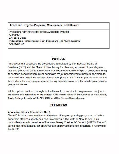 academic program maintenance proposal