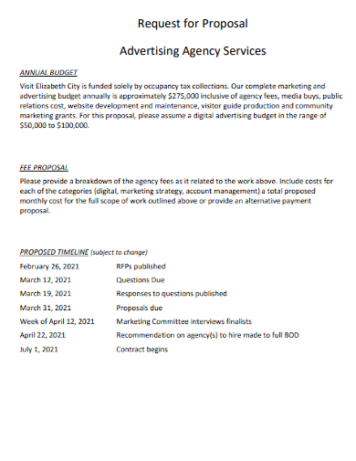 advertising agency annual fee proposal