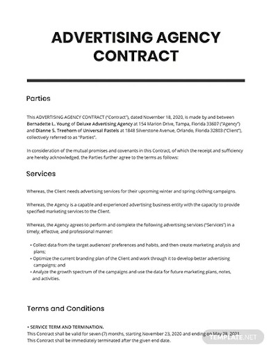 advertising agency contracts