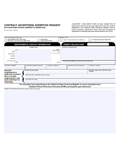 advertsing exemption contract register