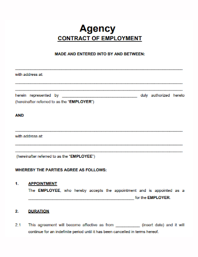 agency contract of employment
