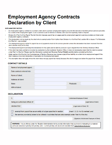 agency employment client declaration contract