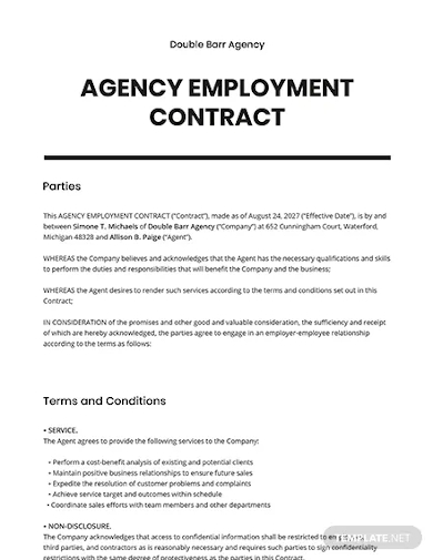 agency employment contract template