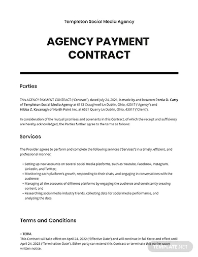 agency payment contract template
