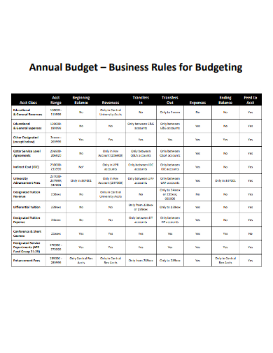 annual budget business rules