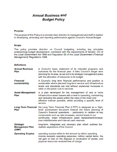 annual business budget policy