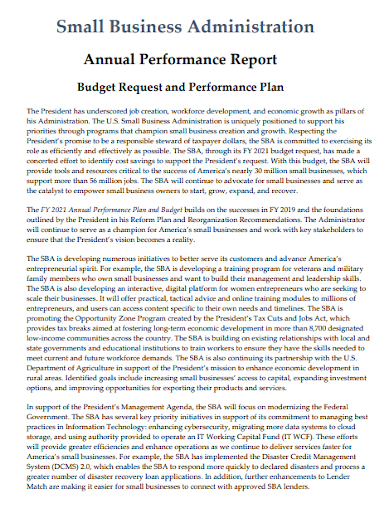 annual business budget request performance plan