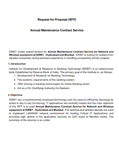 annual maintenance contract of wireless equipment proposal