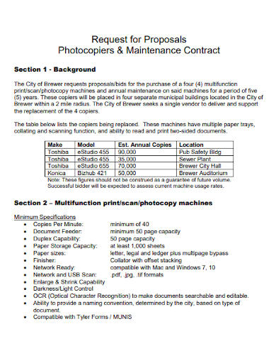 annual maintenance of photocopiers contract proposal
