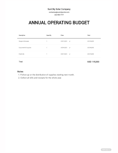 annual operating budget template