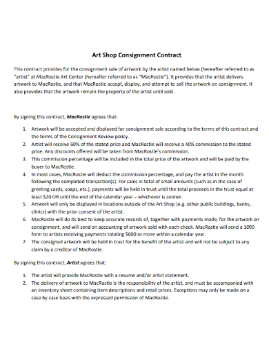 art shop consignment contract