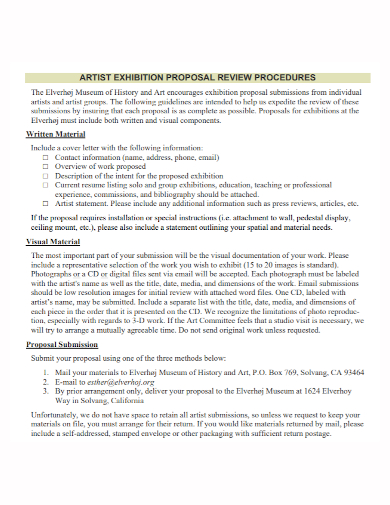 artist exhibition review proposal