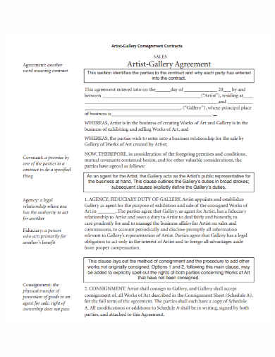 artist gallery sales consignment contract