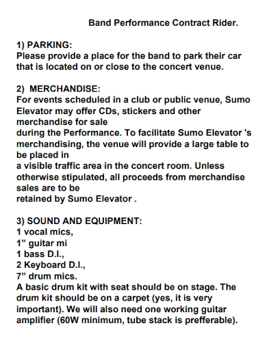 band performance contract rider