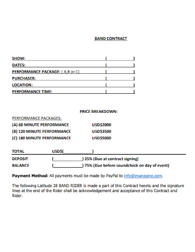 band performance package contract