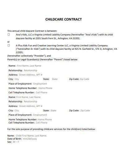 basic child care contract