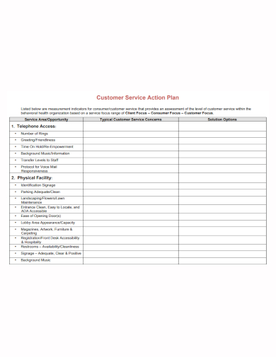 basic customer service action plan