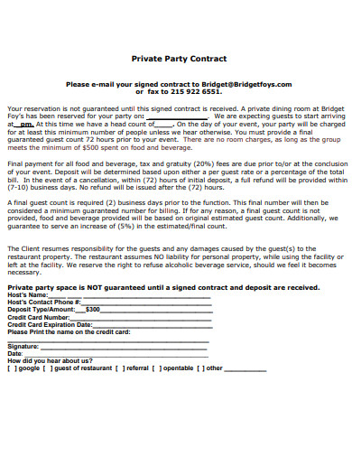 basic restaurant private party contract