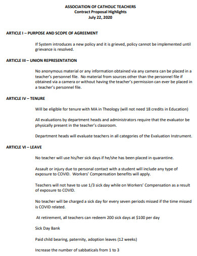 basic teacher contract proposal