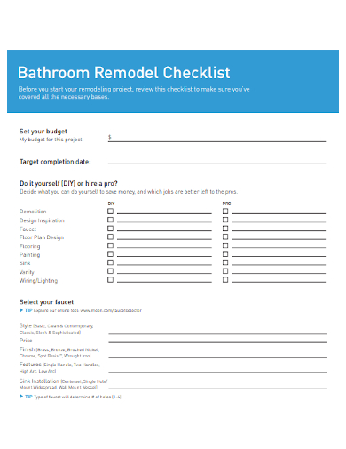 bathroom remodel budget checklist