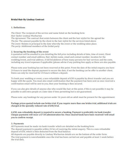 bridal hair stylist contract