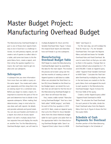 budget project manufacturing overhead
