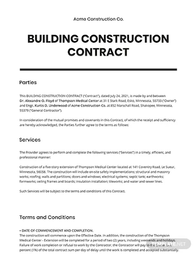 building construction contract template