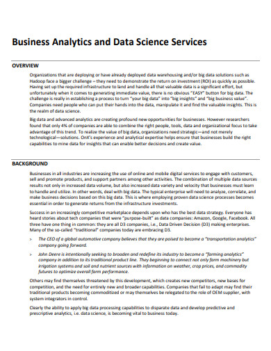 business analytics and data science services plan