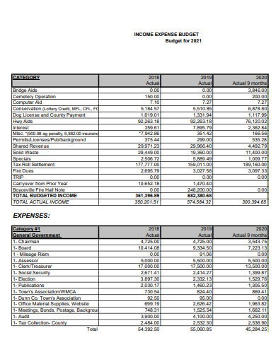 business income expense budget